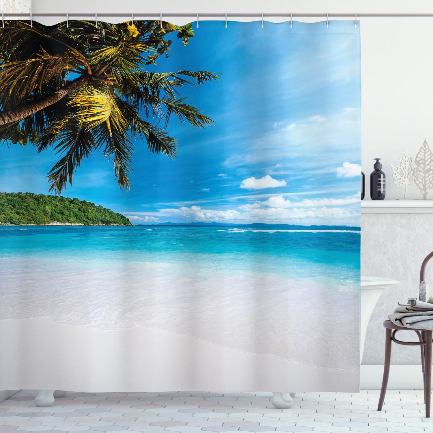 Fantastic Custom Tropical Beach Palm Trees Bathroom Shower Curtain 72x72 Inches 