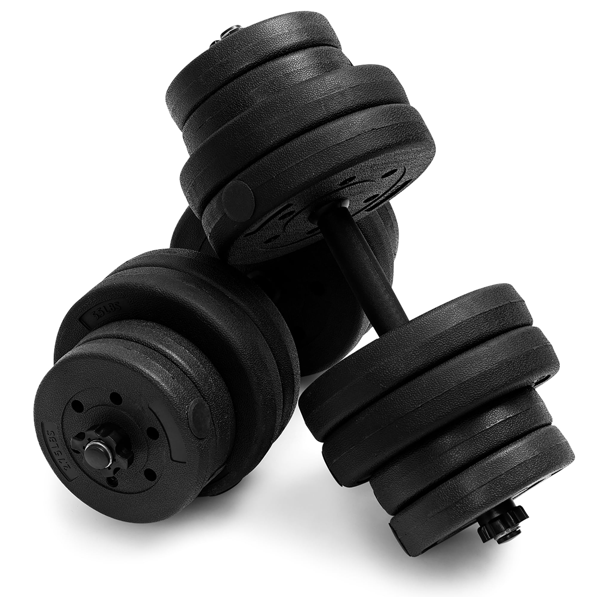 Totall 66 LB Weight Dumbbell Set Adjustable Cap Gym Barbell Plates Body Workout 