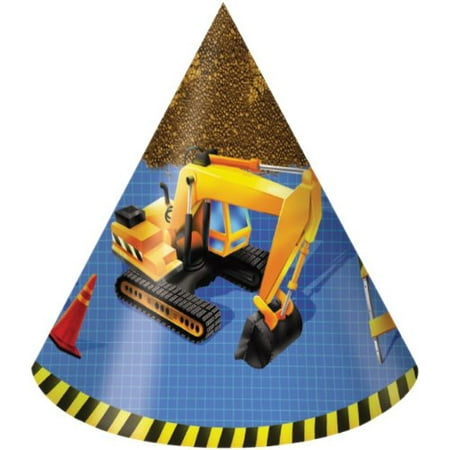- Party Hats Cone Child Hats 8 Pack Under Construction