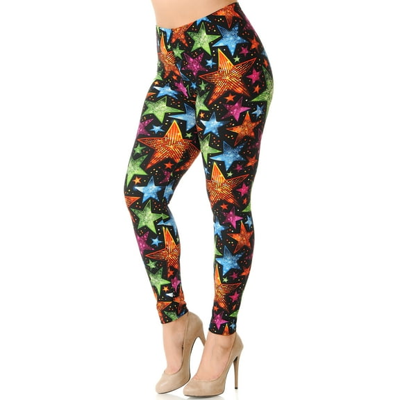 Buttery Soft Glitter Star Extra Plus Size Leggings - 3X-5X (XPlus One Size,Multi Color Bold)