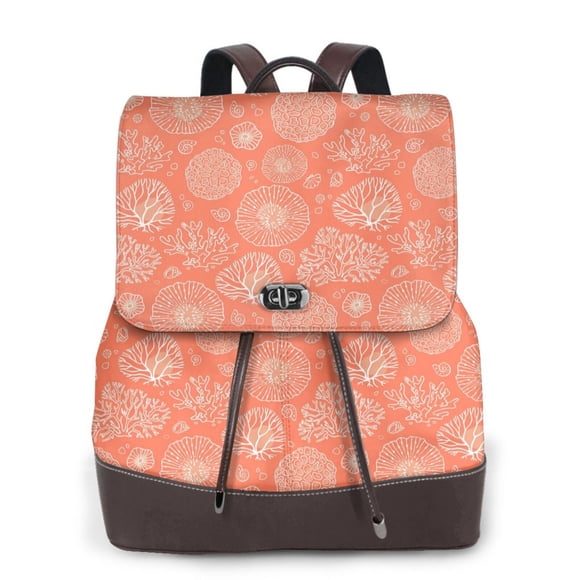 Easygdp The Marine Theme With Beautiful Corals Mochila de Cuero para Mujeres, Bolso de Hombro, Bolsos de Mano de Moda para Trabajo y Viajes