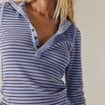 thumbnail image 4 of Womens Striped Henley Shirts Ribbed Long Sleeve Tops Going Out Slim Fit Top Fall Fashion Basic Tees Blue S, 4 of 7