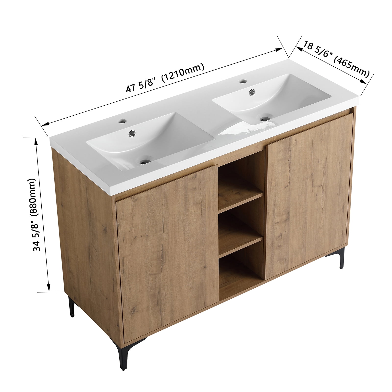 Litake 48 Inch Bathroom Vanity With Dual Sink Soft Closing Door Easy Assembly Bathroom Storage Cabinet For Small Space (47.6 x 18.3 x 34.6 Inches)