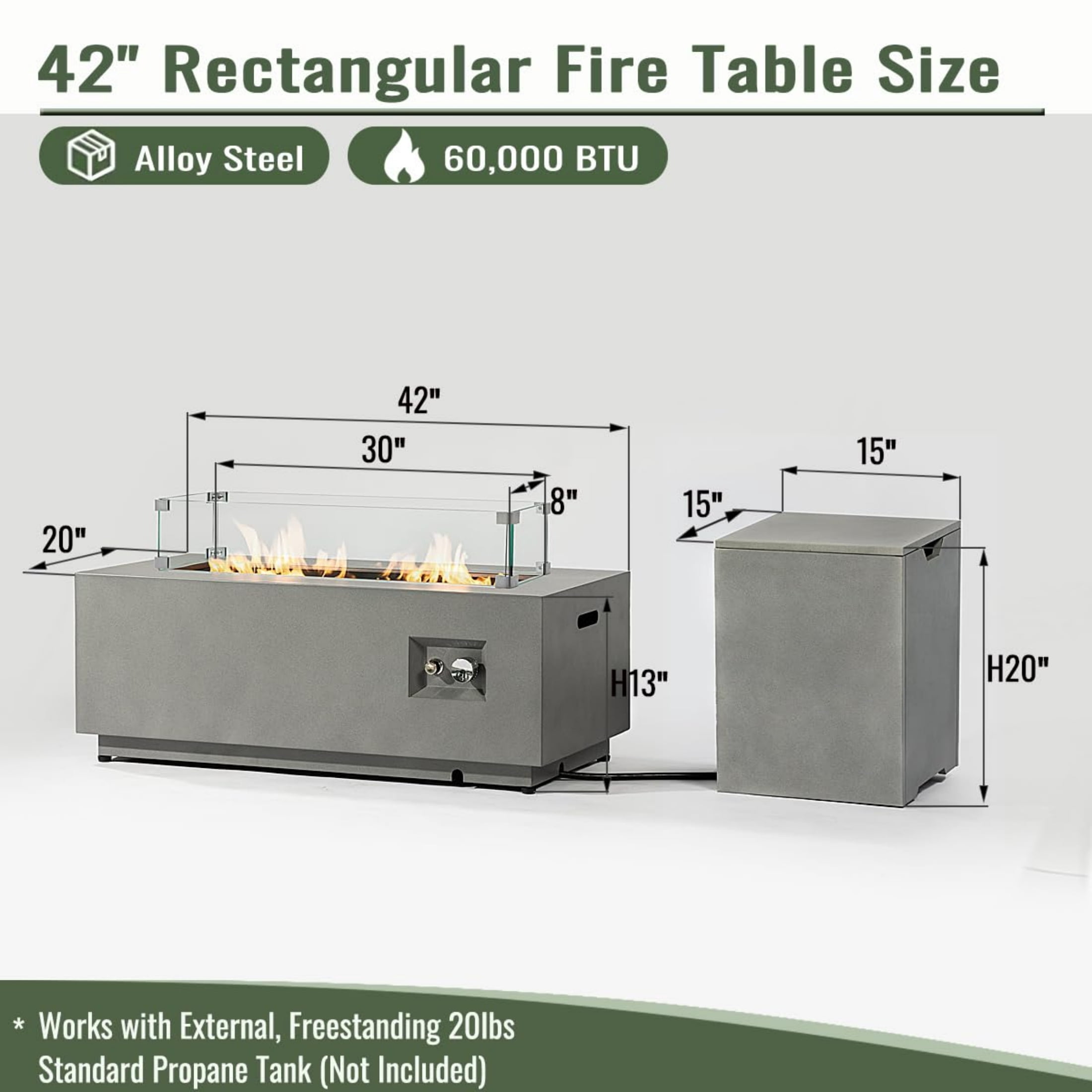 Chicdaze 42" Outdoor Propane Fire Pit Table, 50,000 BTU Rectangle Natural Gas Firepit with Tank Table, No Assembly Low Profile Fire Table for Outside Patio & Backyard, CSA Certified