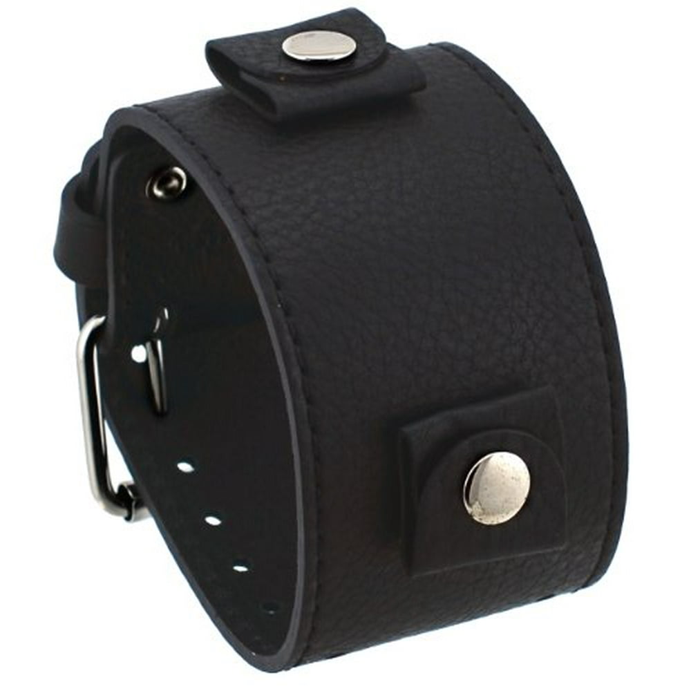 REV BG1 Italian Design 24mm Lug Width Black Wide Leather Cuff Wrist