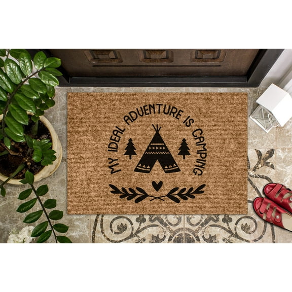 My Ideal Adventure is Camping | Camping Gift | Camping Welcome Mat | Custom Door Mat | Camper Decor Doormat | Boho Cute Outdoorsy Door Mat