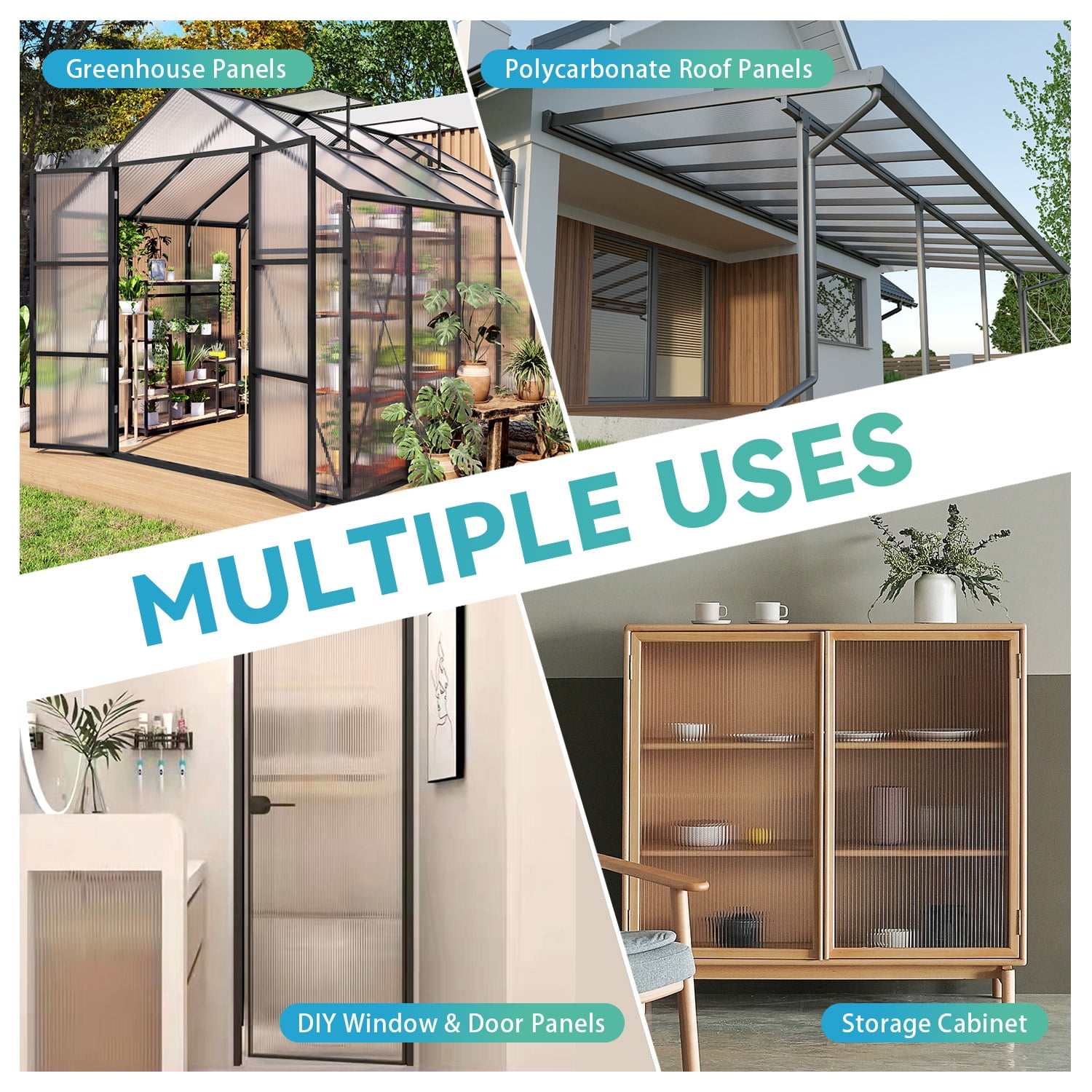 Miniyam 6 Pack 5' x 2' Twin-Wall Polycarbonate Greenhouse Panels, High Light Transmission Insulated Sheets for Glass Roofing Replacement, Balcony Divider
