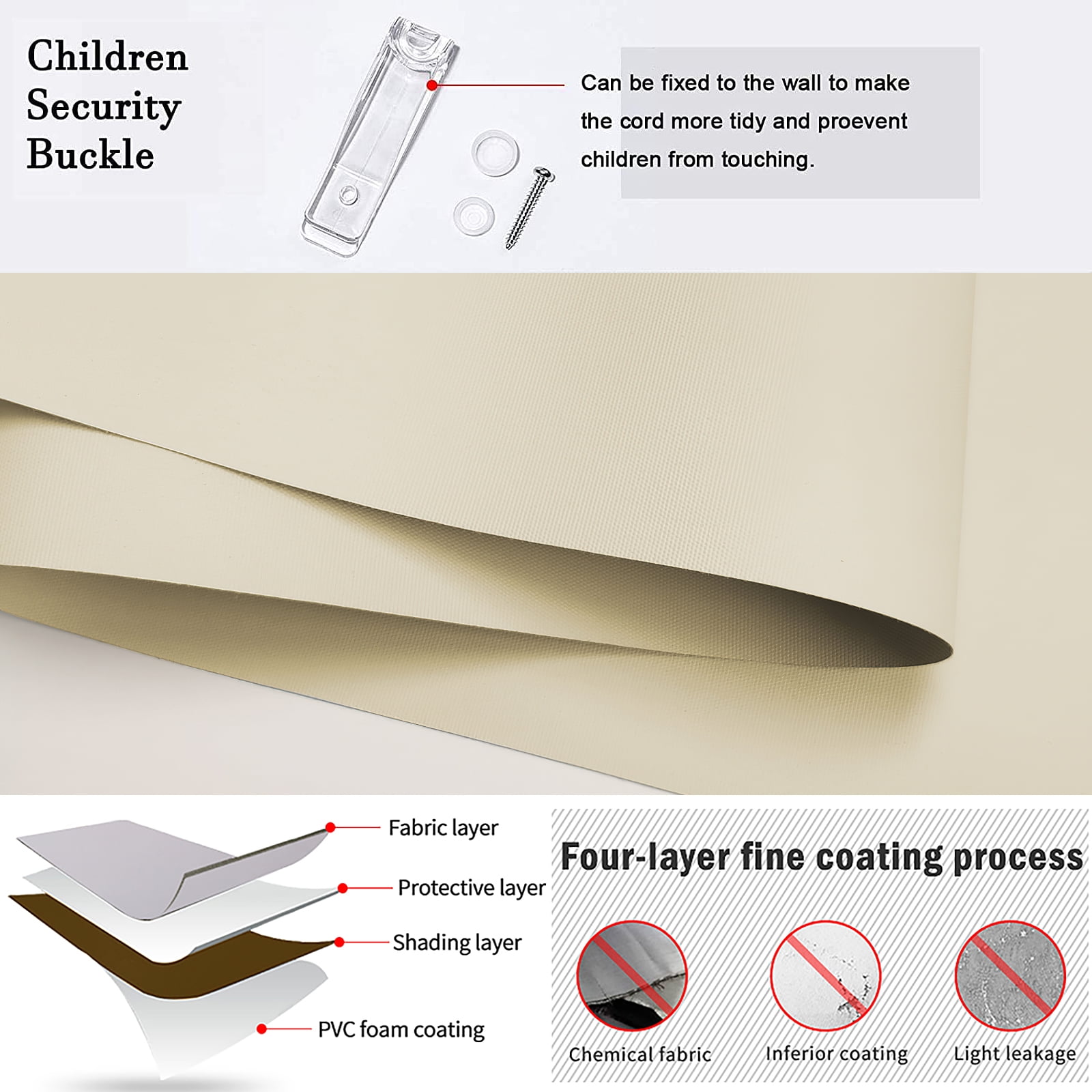 Keego No Drilling Roller Shades for Home Windows Shade UV Protection Blackout Privacy Customizable Color and Size Beige 32"W x 72"H