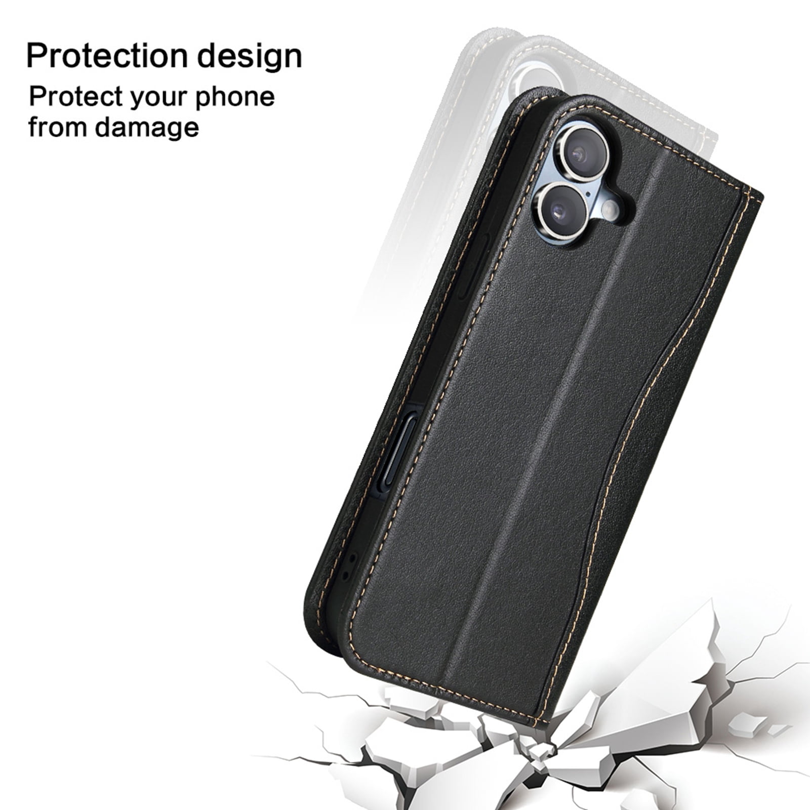 TECH CIRCLE for iPhone 17 Classic Wallet Case, Genuine Leather Magnetic Closure Book Folding Flip Leather Case with Card Holder Kickstand TPU Shockproof Protective Phone Cover,Black