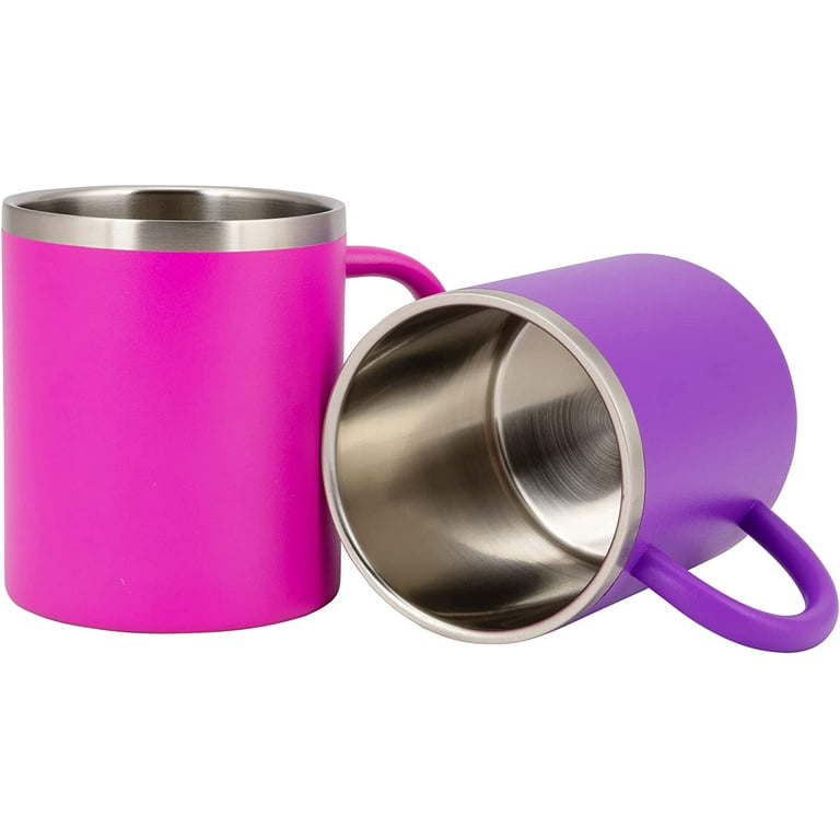 Stainless Steel Kids Mugs - BPA Free 10 oz Childrens Cup, Coffee Style Mugs  for Hot Chocolate, Milk, Set of 2 with Handle, Lid and Straw (Purple /  Pink)… 