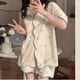 thumbnail image 2 of Ropa de dormir de algodón para mujer, Conjunto de Pijama Floral, pantalones cortos de manga corta, estilo coreano, traje de casa con botones, ropa de noche Irregular, 2 of 3