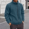 thumbnail image 5 of hoksml Men s Solid Fleece Zip Up Jacket Stand Collar Long Sleeve Sherpa Coat for Fall Winter Daily Work Comfort, 5 of 8