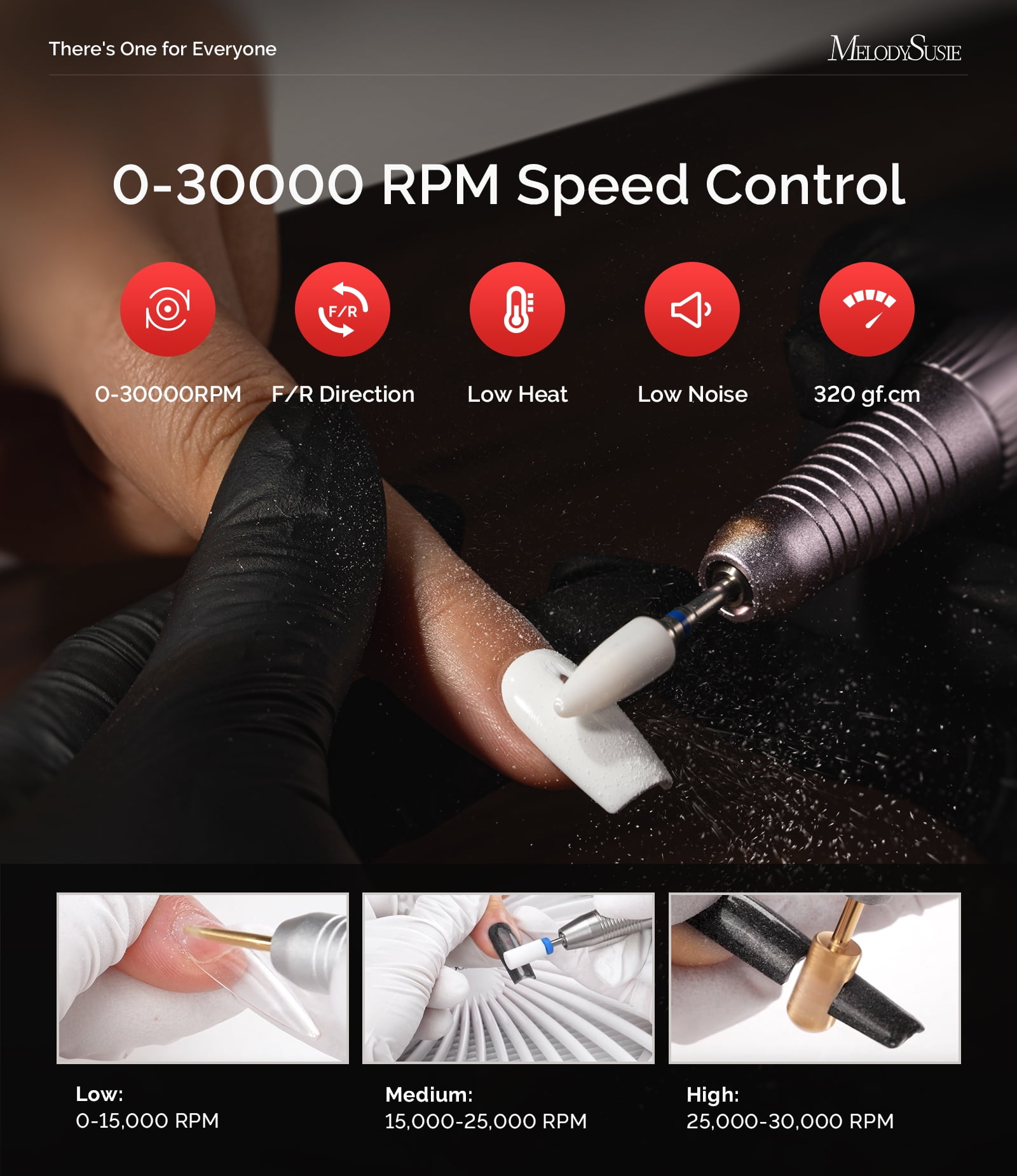 MelodySusie Cordless Desktop Nail Drill, 30000 RPM Electric File for Acrylic and Gel Nails, SC320A