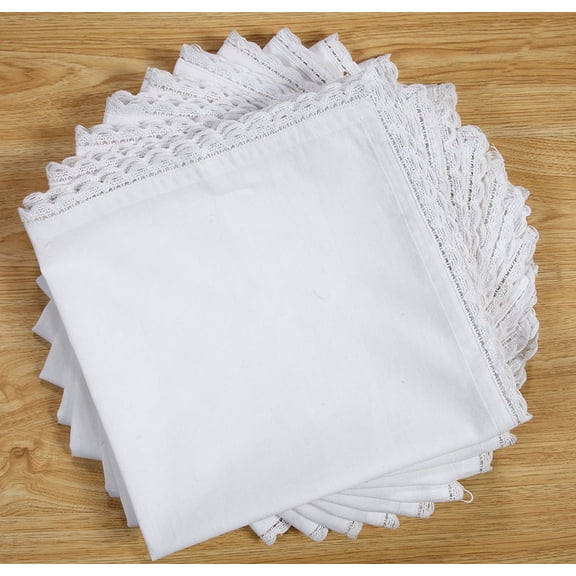 GFI LINEN CLUBS  Cotton slub Dinner Napkins with Crochet Lace  White 16x16 (Set of 6) Cotton slub with Linen Look
