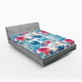 thumbnail image 2 of Ambesonne Exotics Fitted Sheet, Hawaii Leaf Pattern Memphis, Queen Size, Dark Coral Dark Lavender, 2 of 5