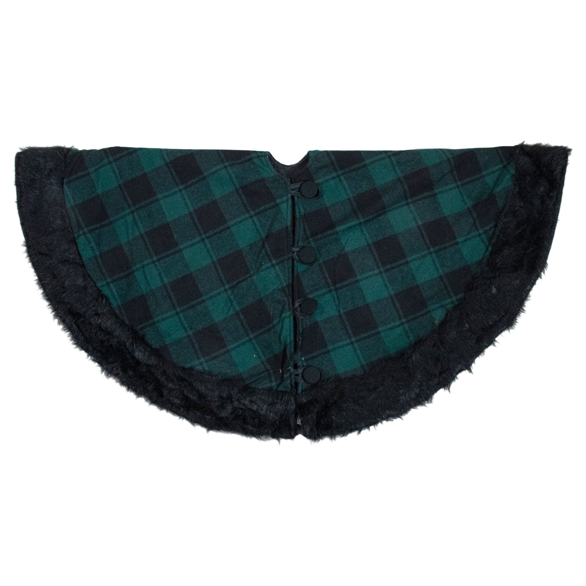 Northlight 48" Green and Black Plaid Christmas Tree Skirt with Faux Fur - 48