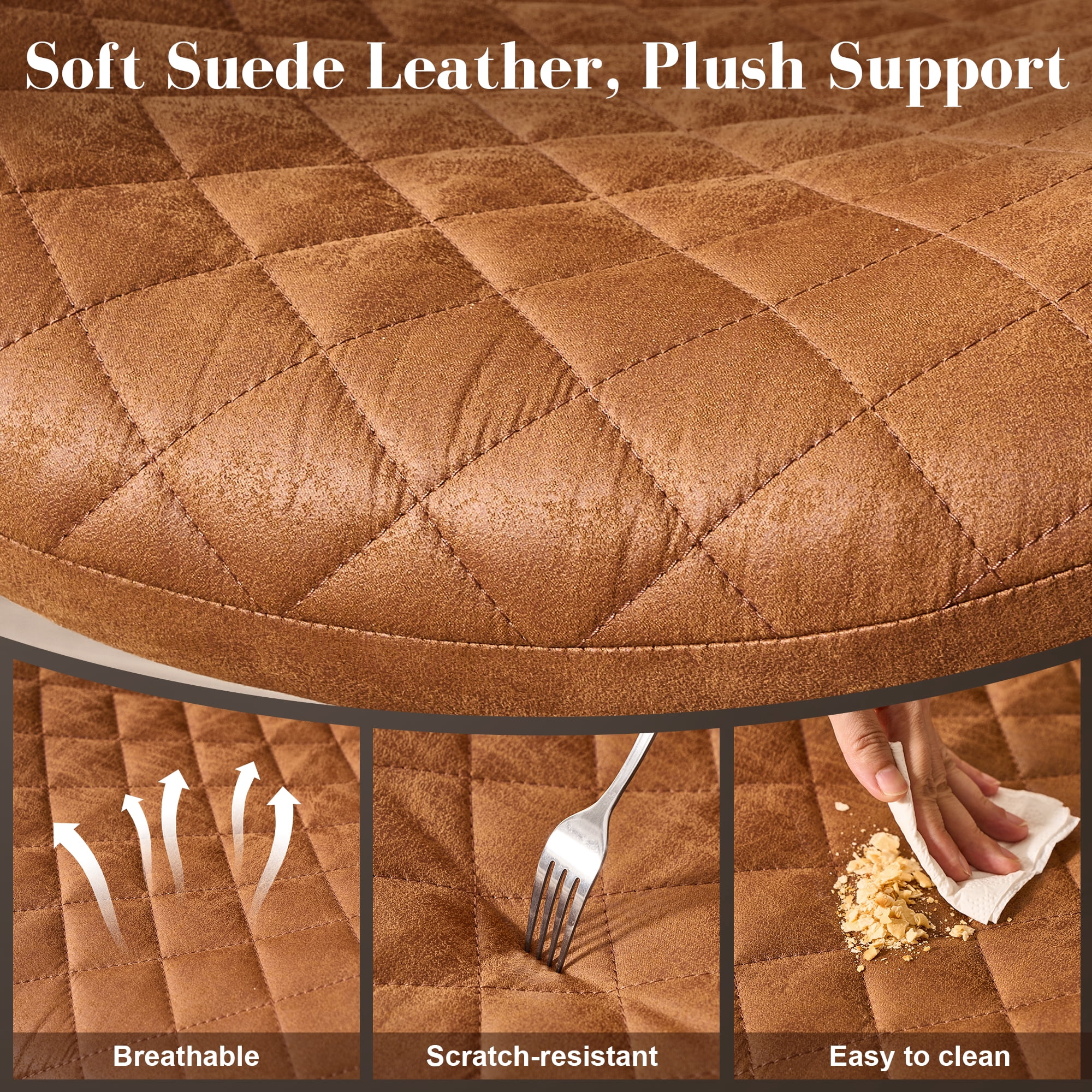 Toject Leather Office Chair, Mid Back Home Office Chair with Lumbar Support, Ergonomic Computer Chairs, Executive Desk Chairs with Thickened Cushions, Task Chairs for Office, Suede Leather, Brown