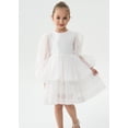 thumbnail image 3 of 2Bunnies Girls' 2T-10yr Organza Long Sleeve Tiered Babydoll Skater Princess Flower Girl Dress, 3 of 7
