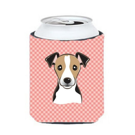 

Checkerboard Pink Jack Russell Terrier Can Or Bottle Hugger 12 Oz.