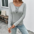 thumbnail image 4 of Arnsht Women's Long Sleeve Henley Shirts Fall Round Neck Striped T Shirt Casual Button Down Basic Tunic Tops Gray S, 4 of 9