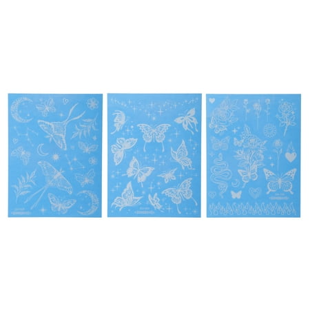 Unique Bargains 3 Pcs Luminous Fake Tattoos Butterfly Pattern Temporary Tatto for Adult Fluorescent Blue