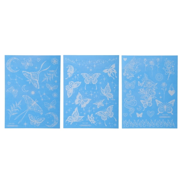 Unique Bargains 3 Pcs Luminous Fake Tattoos Butterfly Pattern Temporary Tatto for Adult Fluorescent Blue