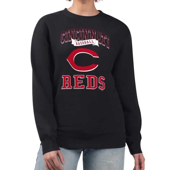 Women's G-III 4Her by Carl Banks Black Cincinnati Reds Team Logo Graphic Tri-Blend Fleece Pullover Sweatshirt