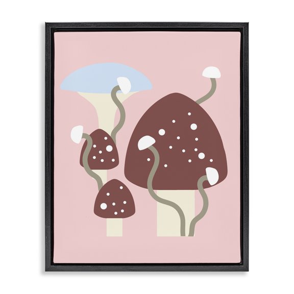 Stupell Industries Modern Pop Mushrooms on Pink Black Floating Frame Canvas Art, 17 x 21, by Lil' Rue