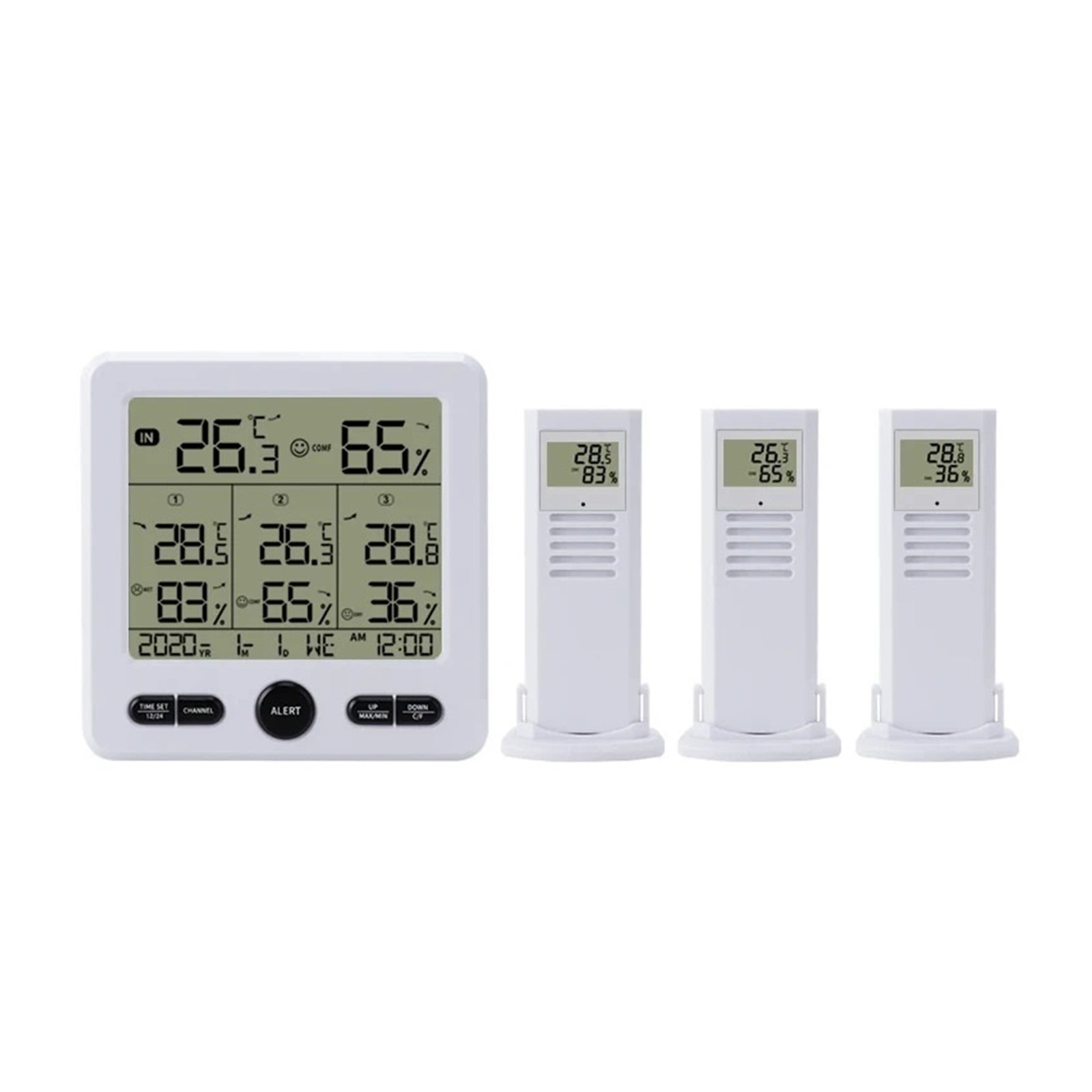 Wireless Thermometer with 3 Remote Sensors Smart Alarm Temperature Monitor - White