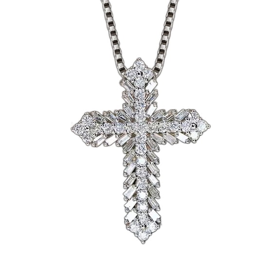 PERITANG 14K White Gold Plated Necklace with Cubic Zirconia for Women 18 Inch