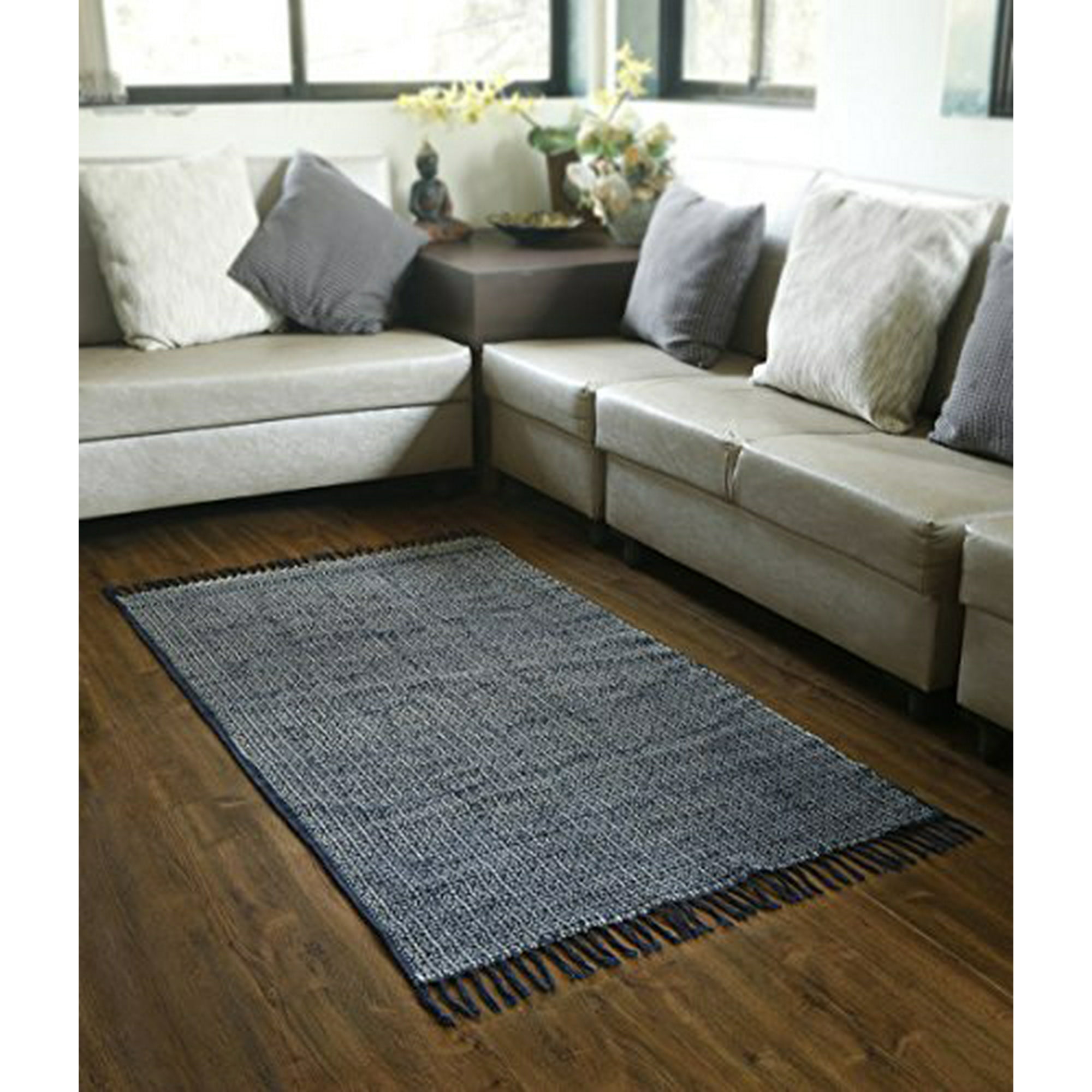 Storeindya Cotton Area Carpet Rug Hand Woven With Block Printed