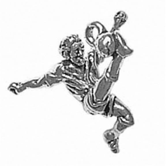 Sterling Silver 30" 1.2mm Box Chain 3D Male Soccer Player Kicking Ball Pendant Necklace
