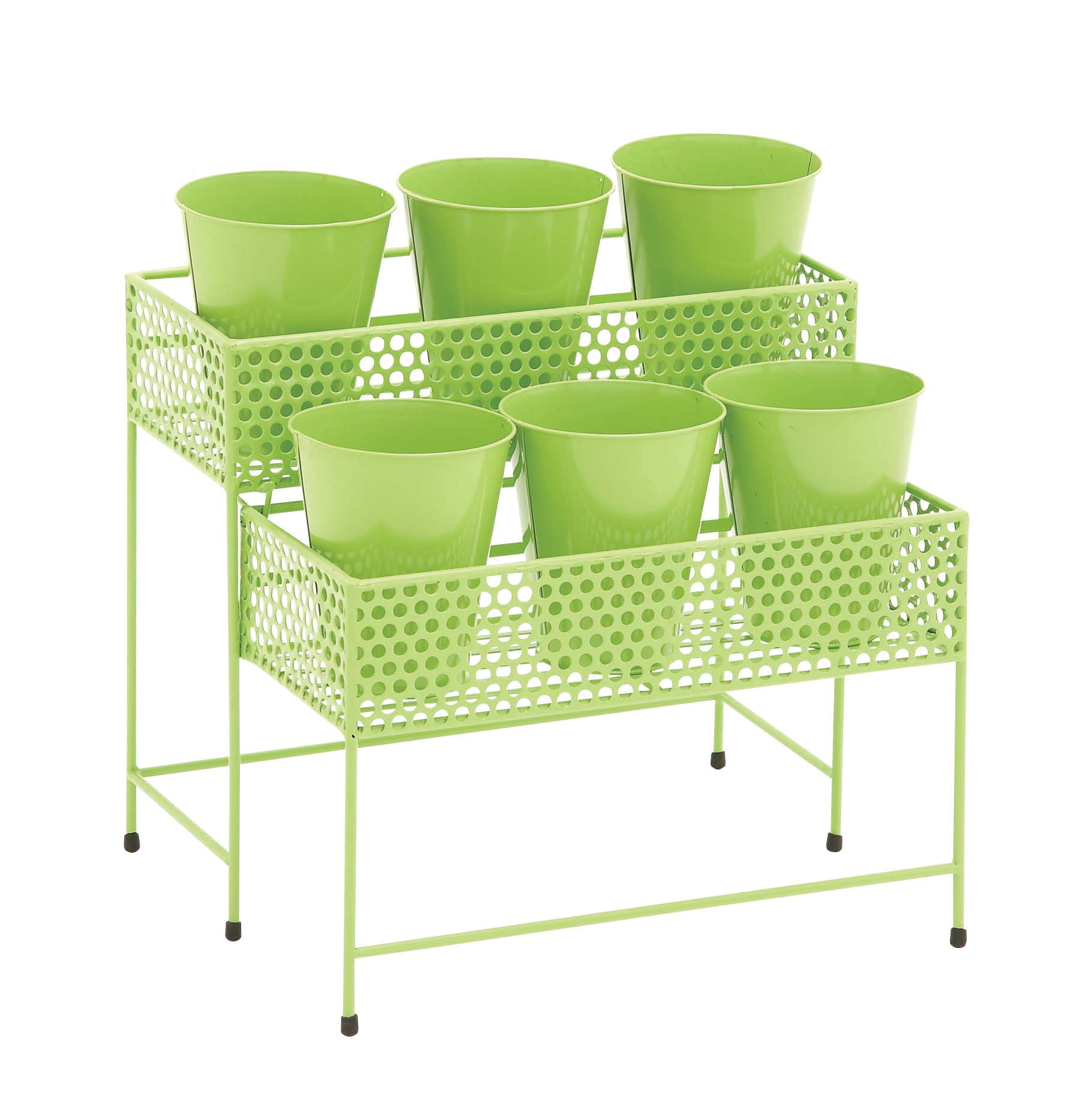 Decmode Eclectic 17 x 15 Inch Lime Green Two-Tiered Metal Plant Stand with Pots - Walmart.com