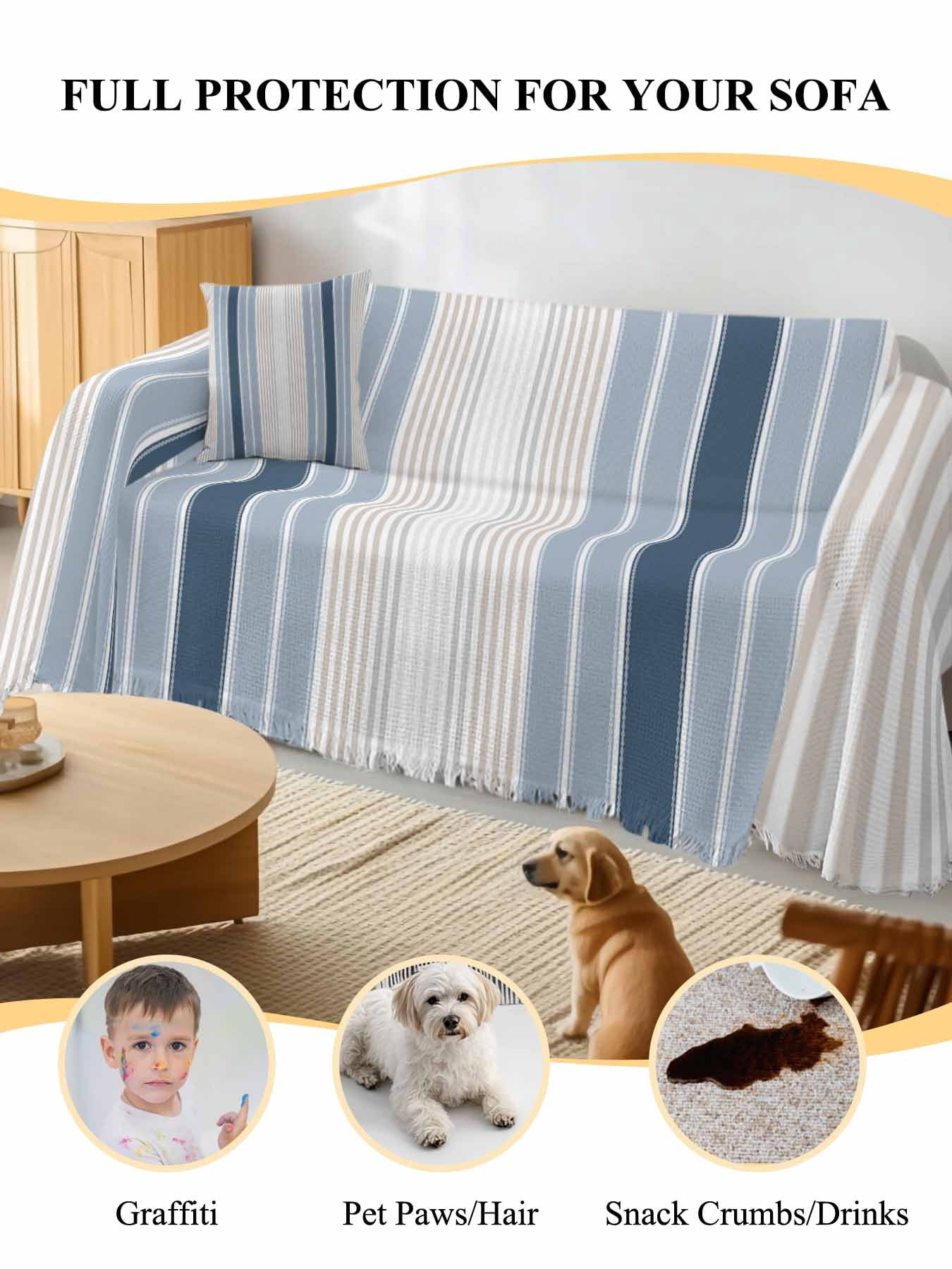 Grey Blue Vertical Stripes Couch Cover, Modern Minimalist Abstract Oversized Sofa Cover Blanket for 3 Cushion Couch,Sectional Sofa Slipcover Furniture Protector for Living Room Bedroom 71''x150''