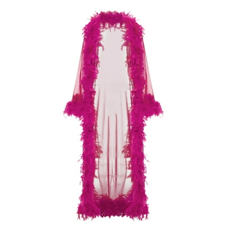 JBEELATE Lingerie for Women Lace Kimono Robe Sheer Gown Feather Bridal Robe Nightgown Bathrobe Robe with Fur