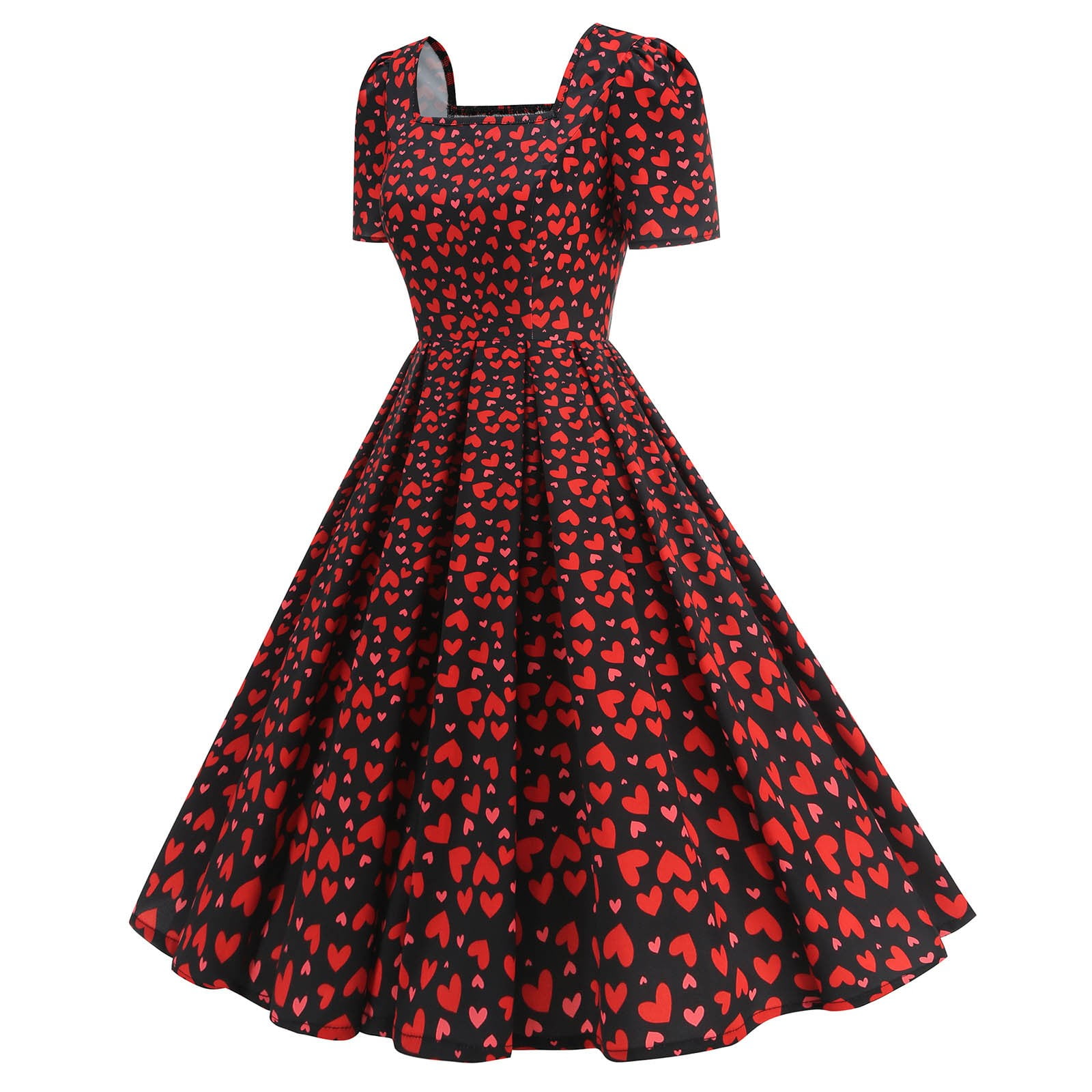 hotojiny Formal Dresses for Women Valentine's Day Gifts Cute Heart Print Cocktail Dresses Trendy Flowy Short Sleeve Maxi Dress