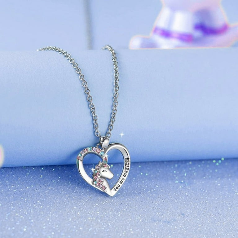 Kids Cute Unicorn Pendant Necklace Glittering Exquisite