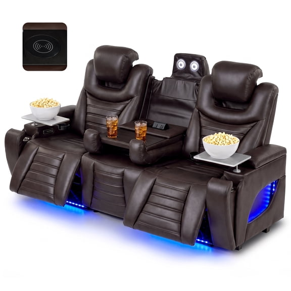 IPKIG 3-Seater Power Reclining Sofa, Loveseat with Flip-Up Backrest and Power Headrests & Zero-Wall Design & Read Light