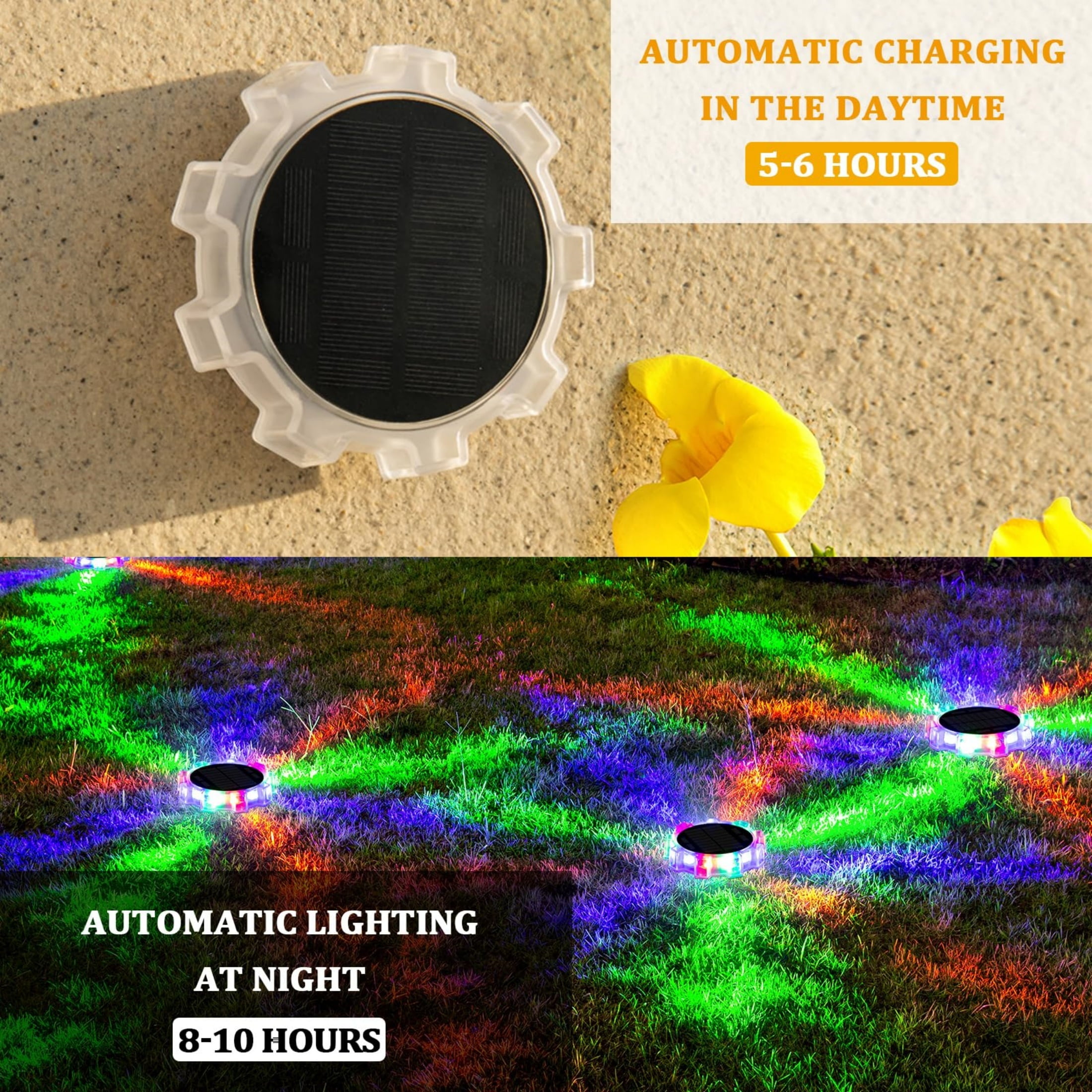MEHOOM 4 pack RGB 9 LED Solar Ground Lights, Color Changing Solar Lights, Waterproof IP67 Solar Powered Outdoor Lights, for Wall Pathway Driveway Patio Garden