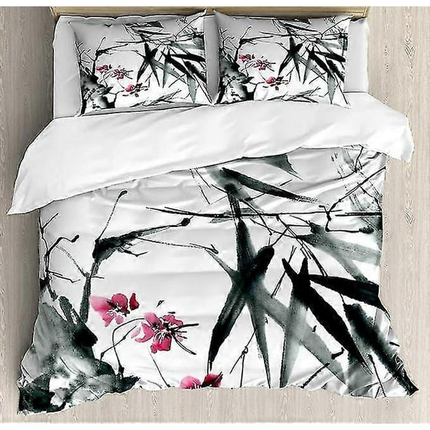 Japanese Style Microfiber Bedding Duvet Cover Sets 1 Duvet Cover And 1/2 Pillowshams Cherry Blossom