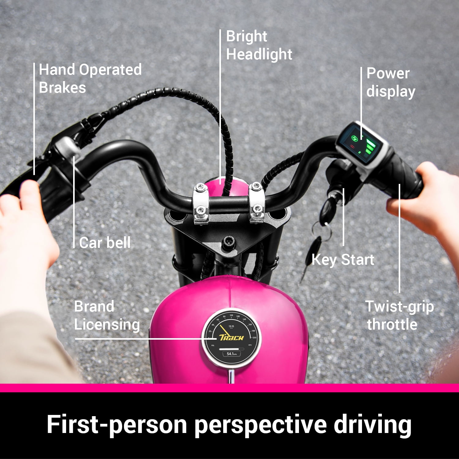 Track 7 24V Electric Dirt Bike for kids, 250W Ride on Motorcycle with Twist Grip Throttle, Hand-Operated Brakes, Key Start, Off-Road Motocross Speed Up to 10 MPH, Age 8+, Pink