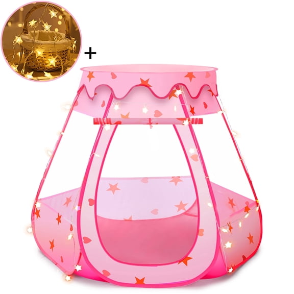 Wilwolfer Princess Theme Baby Ball Pit for Toddlers Ages 1-3, Pink Kids Play Tent with Star Lights, Indoor Outdoor Gift for Girls