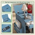 thumbnail image 6 of Narrow End Table with Flip Top Charging Station, Sofa Chair Side Table with USB Ports Power Outlets, Nightstand with Cup Holders & Bookshelf, for Small Spaces Living Room Bedroom, Navy Blue, 6 of 7