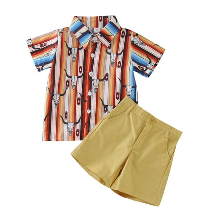 

CNGELG Toddler Boys Short Sleeve Cartoon Prints T Shirt Tops Shorts Child Kids Gentleman Outfits