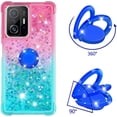 thumbnail image 3 of Case for Xiaomi 11T with Magnetic Ring Kickstand, Gradient Quicksand Glitter Flowing Liquid Floating Women Girls Cute Phone Case Clear TPU Cover for Xiaomi 11T Pro JB Powder Blue, 3 of 14