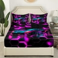 thumbnail image 3 of Erosebridal Racing Car Bed Sheets Set Queen Size,Geometric Honeycomb Bedding Sets Queen Size,Black Purple Bed Sheets Queen,Super Cozy Sport Room Decoration,4-Piece, 3 of 7