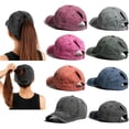 thumbnail image 4 of 2 Packs Criss Cross Hat Womens Baseball Cap Distressed Ponytail Messy Bun Trucker Ponycap, 4 of 6