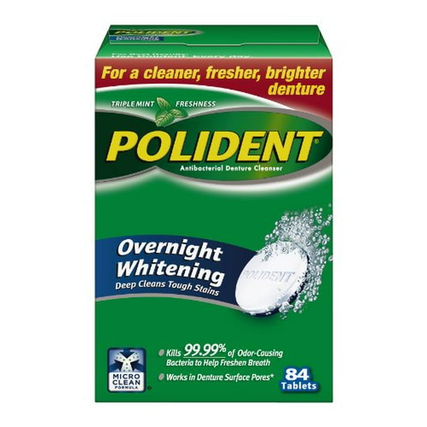 3Pk Polident Overnight Whitening Antibacterial Denture Cleanser Triple Mint 84 E
