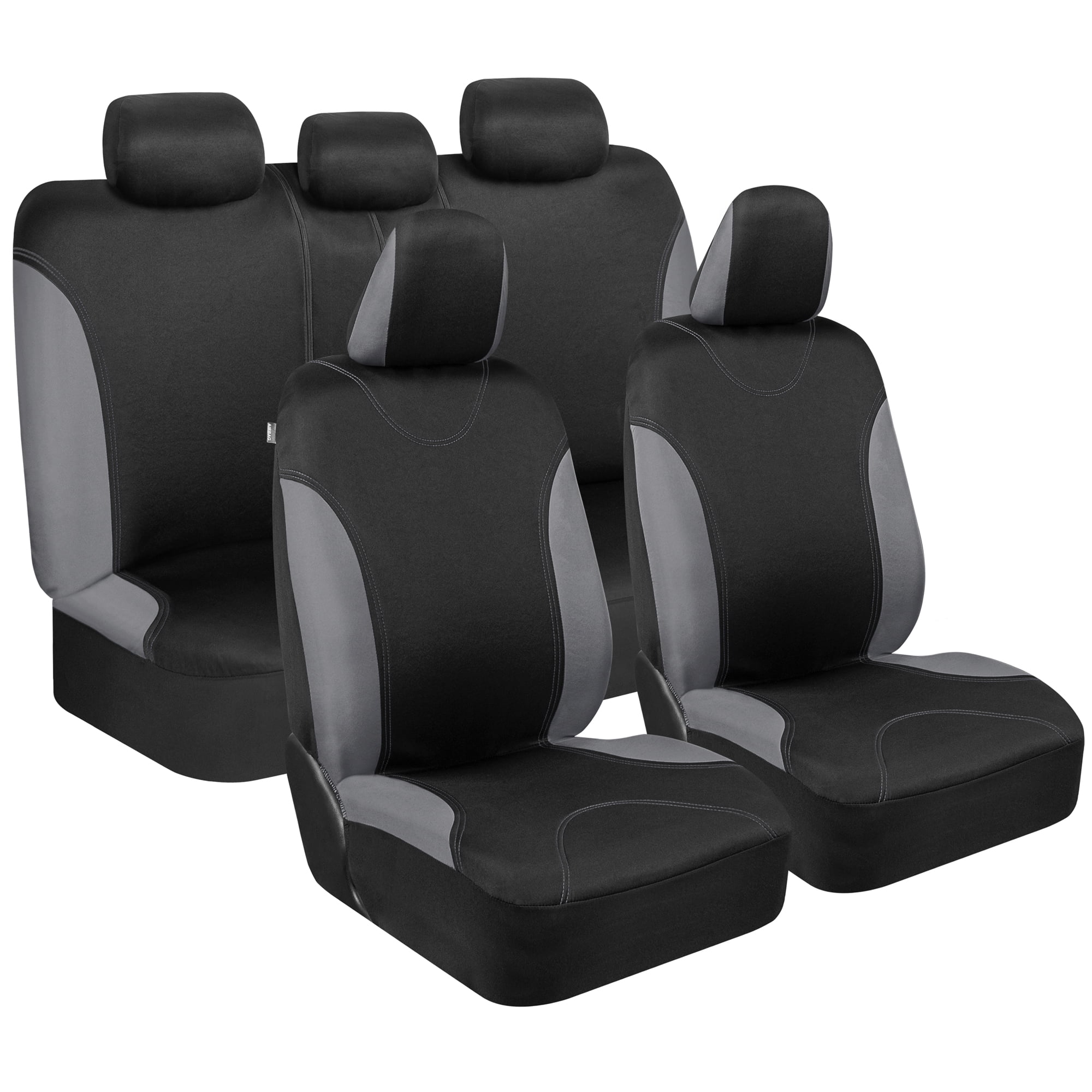 Magiona Car Seat Covers Full Set 9pc Sideless Front and Split Bench Back Seat Cover Set Easy Install Universal Fit for Car Auto Truck Van SUV Black