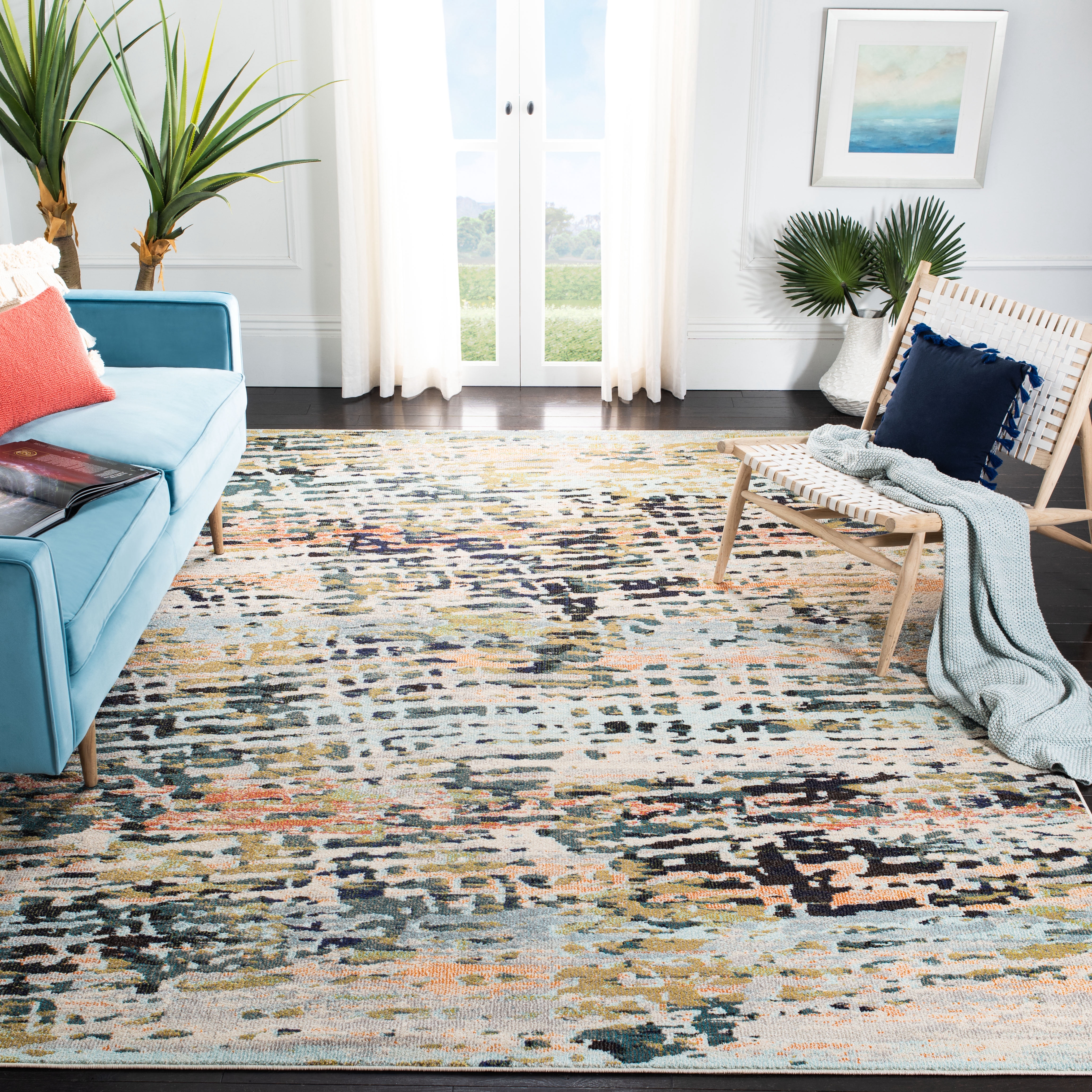 SAFAVIEH Madison Xanthia Vintage Abstract Area Rug, Beige/Navy, 12' x 15'